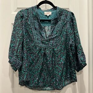 Xirena green smoke Boho Chic Green Patterned blouse top size small